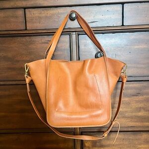 Madewell Leather Tote Shoulder Bag in Cognac